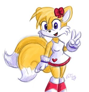 Rating: Safe Score: 0 Tags: 2_tails accessory anthro big_eyes big_head biped blue_eyes bow_(feature) bow_accessory bow_ribbon breasts canid canine clothing crossgender e621 female fox gloves hair_accessory hair_bow hair_ribbon handwear heart_symbol kelly_ng_turner looking_at_viewer mammal miles_prower mtf_crossgender multi_tail open_mouth ribbons sega simple_background solo sonic_the_hedgehog_(series) standing tail toony white_background User: bunchy7s