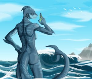Rating: Questionable Score: 0 Tags: 2012 anthro aquatic blue_body blue_skin blue_sky blue_theme breasts butt casual_nudity cool_colors darkiron e621 female fish jewelry non-mammal_breasts nude outside rear_view sea shark side_boob sky solo tail water wave User: bunchy7s