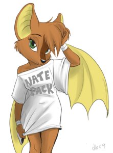 Rating: Safe Score: 0 Tags: 2009 anthro artist_collaboration bat bottomless clothed clothing dingbat dingbat_(character) e621 exposed_shoulder female green_eyes looking_at_viewer mammal membrane_(anatomy) membranous_wings mikepumalynx off_shoulder oversized_clothing oversized_shirt oversized_topwear seductive shirt simple_background solo text text_on_clothing text_on_shirt text_on_topwear topwear white_background winged_arms wings User: bunchy7s