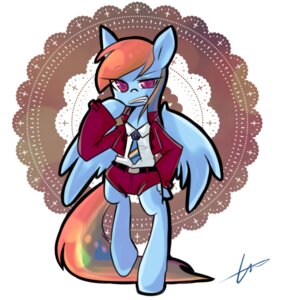 Rating: Safe Score: 0 Tags: accessory blue_body blue_feathers blue_fur bottomwear clothing coffeelsb cutie_mark e621 equid equine feathered_wings feathers female feral friendship_is_magic fur hair hasbro mammal multicolored_hair my_little_pony mythological_creature mythological_equine mythology necktie open_mouth pants pegasus purple_eyes rainbow_dash_(mlp) rainbow_hair shirt smile solo standing topwear wings User: bunchy7s