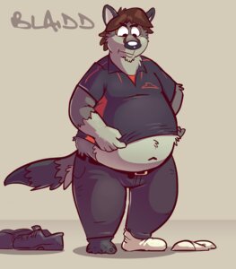 Rating: Safe Score: 0 Tags: anthro bluescale_(artist) brown_hair canid canine canis clothed clothing e621 hair hi_res male mammal midriff overweight overweight_anthro overweight_male solo wolf User: bunchy7s