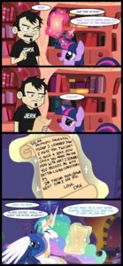 Rating: Safe Score: 0 Tags: black_hair blue_body blue_eyes blue_feathers blue_fur blue_hair clothed clothing comic crossover crown dan_(dan_vs.) dan_vs. e621 english_text equid equine eyes_closed feathered_wings feathers female friendship_is_magic fur glowing green_eyes group hair hasbro headgear hi_res horn human letter levitation magic male mammal mixermike622 multicolored_hair my_little_pony mythological_creature mythological_equine mythology princess_celestia_(mlp) princess_luna_(mlp) purple_body purple_eyes purple_fur purple_hair royalty shirt text text_on_clothing text_on_shirt text_on_topwear tiara topwear twilight_sparkle_(mlp) two_tone_hair unicorn white_body white_feathers white_fur winged_unicorn wings User: bunchy7s