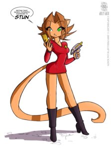 Rating: Safe Score: 0 Tags: 2009 anthro boots breasts brown_body brown_fur brown_hair clothed clothing communicator conditional_dnp costume dialogue domestic_cat dress e621 english_text felid feline felis female footwear fur green_eyes gun hair handgun high_heeled_boots high_heels holding_gun holding_object holding_ranged_weapon holding_weapon jollyjack kat_vance mammal phaser pistol ranged_weapon sequential_art shoes simple_background solo star_trek star_trek_the_original_series tail text weapon white_background User: bunchy7s