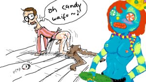 Rating: Explicit Score: 0 Tags: 1boy 1girls 1other all_fours ambiguous_gender artist_request blue_skin bowtie breasts brown_hair candy_girl candy_wife cartoon_network english_text erect_penis erection female full_body hard_pixels interspecies male medium_breasts musical_note on_floor pants_around_ankles peeping penis peppermint_larry rule34 short_hair simple_background speech_bubble straight strap-on strapon tagme the_marvelous_misadventures_of_flapjack tremble_lines vertical-striped_shirt voyeur waist_apron what white_background User: bunchy7s