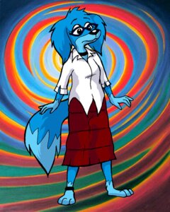 Rating: Safe Score: 0 Tags: 3_toes 4_fingers abstract_background anklet anthro barefoot biped black_nose blouse blue_body blue_feet blue_fur bottomwear canid canine canis clothed clothing dana_simpson domestic_dog e621 eyewear feet female fingers fur glasses jewelry mammal raine_(rainedog) rainedog skirt solo spiral spiral_background tail toes topwear User: bunchy7s
