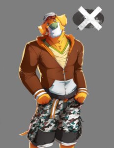 Rating: Safe Score: 0 Tags: alpha_channel anthro baseball_cap biped blue_eyes bottomwear brown_hair camo camo_print canid canine canis cargo_shorts clothed clothing domestic_dog e621 front_view fully_clothed fur green_nose hair hand_in_pocket hands_in_both_pockets hat headgear headwear jacket looking_aside male mammal muscular muscular_anthro muscular_male orange_body orange_fur pockets shirt short_hair shorts simple_background solo speech_bubble standing stoopix topwear transparent_background white_body white_fur User: bunchy7s