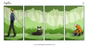 Rating: Safe Score: 0 Tags: base_one_layout canid canine comic detailed_background dipstick_tail distracting_watermark e621 electronics emily_chan feral forest four_frame_image fox group humor male mammal markings oblivious one_row_layout outside plant portable_music_player procyonid raccoon stupidfox tail tail_markings tree watermark wood User: bunchy7s