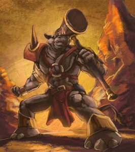 Rating: Safe Score: 0 Tags: anthro armor asterionblazing bottomwear bracers clothing detailed detailed_background e621 hammer harness horn loincloth male mammal maul outside rhinoceros rock sky solo tail tail_tuft tools toony tuft User: bunchy7s