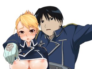 Rating: Questionable Score: 0 Tags: arm_over_shoulder black_hair blonde_hair blush breasts clothes color female front_view fullmetal_alchemist gloves human looking_at_viewer male nipples riza_hawkeye roy_mustang rule34 tagme tear User: bunchy7s