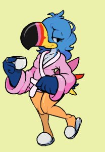 Rating: Questionable Score: 0 Tags: anthro avian bathrobe beak beverage bird breasts cleavage clothed clothing coffee crossgender e621 female froot_loops holding_object kellogg's mangneto mascot mtf_crossgender non-mammal_breasts piciform robe solo toucan toucan_sam User: bunchy7s