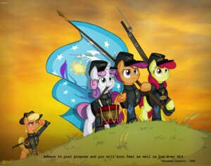 Rating: Safe Score: 0 Tags: 2014 american_civil_war apple_bloom_(mlp) bayonet clothing drum drumstick_(musical) e621 earth_pony english_text equid equine feathered_wings feathers female feral flag flag_(object) friendship_is_magic grass group gun hasbro hat headgear headwear hi_res horn horse knife mammal melee_weapon military military_uniform ms._harshwhinny_(mlp) musical_instrument my_little_pony mythological_creature mythological_equine mythology orange_body orange_feathers pegasus percussion_instrument plant pony ranged_weapon rifle scootaloo_(mlp) snare_drum soldier sweetie_belle_(mlp) sword text unicorn uniform warrior weapon wings wolfjedisamuel young young_feral User: bunchy7s