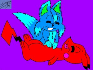 Rating: Safe Score: 0 Tags: 2009 4:3 anthro blue_body blue_fur canid canine canis digital_media_(artwork) duo e621 eyes_closed fur generation_1_pokemon heart_symbol hi_res jet_(cloud5001) male male/male mammal marquis2007 nintendo pikachu pokemon pokemon_(species) purple_background red_body signature simple_background swift_(marquis2007) tail tickling wolf User: bunchy7s