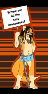 Rating: Questionable Score: 0 Tags: 2011 anthro biped boxers_(clothing) briefs bulge clothed clothing dreadlocks e621 ear_piercing english_text eyewear glasses herpestid hi_res holding_object holding_sign jay_(rj_zenith) looking_at_viewer male mammal mongoose muscular muscular_anthro muscular_male pecs piercing rj_zenith sign smile solo text topless underwear User: bunchy7s