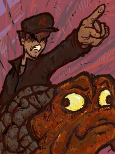 Rating: Safe Score: 0 Tags: 3:4 abstract_background clothed clothing derp_eyes duo e621 fingerprint frown generation_2_pokemon gesture hair hand_gesture hat headgear headwear human low_res magcargo male mammal nintendo orange_body pointing pokemon pokemon_(species) rocket_grunt_(artist) scowl shell shirt simple_background topwear User: bunchy7s