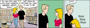 Rating: Explicit Score: 0 Tags: 1boy 1girls blonde_hair brown_hair comic comic_strip english_dialogue english_text fellatio female library library_sex light-skinned_female light-skinned_male light_skin luann luann_degroot oral oral_sex penis quill_(luann) rule34 speech_bubble User: bunchy7s