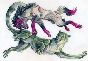 Rating: Safe Score: 0 Tags: ambiguous_gender canid canine digitigrade duo e621 felid feral love mammal markings pearleden quadruped tail User: bunchy7s