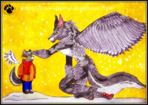 Rating: Safe Score: 0 Tags: anthro black_border border canid canine canis clothed clothing duo e621 family feathered_wings feathers hi_res love male mammal mythological_canine mythological_creature mythology nude outside simple_background size_difference sky snow tail volchonok werecanid werecanine werecreature werewolf werewolfovna wings wolf yellow_background yellow_sky User: bunchy7s