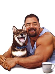 Rating: Safe Score: 0 Tags: ambiguous_feral ambiguous_gender beard billy_mays canid canine canis clothing collar container cup domestic_dog duo e621 facial_hair feral happy human jiraiya_(artist) male mammal muscular ring shiba_inu shirt simple_background spitz topwear white_background User: bunchy7s