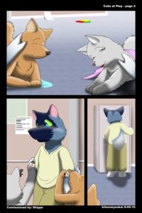 Rating: Questionable Score: 0 Tags: 2010 2:3 ambiguous_gender anthro canid canine canis comic cubs_at_play daycare e621 english_text fox fur group hi_res kitsune_youkai lagomorph leporid lying male mammal rabbit shaded stripes tail text wolf young young_anthro User: bunchy7s