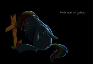 Rating: Safe Score: 0 Tags: 2011 abandoned apple black_background blue_body blue_feathers bodily_fluids cross crying cutie_mark darkness depressing digital_media_(artwork) e621 english_text equid equine feathered_wings feathers feels female feral food friendship_is_magic fruit grave grief hair hasbro mammal multicolored_hair my_little_pony mythological_creature mythological_equine mythology pegasus plant rainbow_dash_(mlp) rainbow_hair sad simple_background sir_dangereaux solo tail tears text wings User: bunchy7s