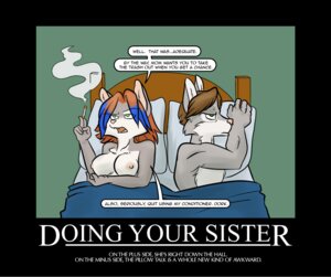Rating: Questionable Score: 0 Tags: after_sex angry anthro awkward bed bedroom border breasts brother_(lore) brother_and_sister_(lore) brown_hair canid canine caption cigarette conditional_dnp countershading dialogue duo e621 english_text fangs female furniture green_eyes hair humor incest_(lore) inside jonas lying male mammal meme motivational_poster nipples on_bed open_mouth pillow pillow_talk sage_freehaven sechs_fuckheaven short_hair sibling_(lore) simple_background sister_(lore) smoking stated_incest teeth text third-party_edit under_covers User: bunchy7s
