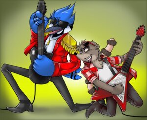 Rating: Safe Score: 0 Tags: anthro avian bird blue_jay cartoon_network corvid darkpenguin duo e621 electric_guitar eyewear glasses guitar jay_(bird) male mammal mordecai_(regular_show) musical_instrument new_world_jay oscine passerine piercing playing_guitar playing_music plucked_string_instrument procyonid raccoon regular_show rigby_(regular_show) simple_background string_instrument sunglasses tail teeth tongue tongue_piercing User: bunchy7s