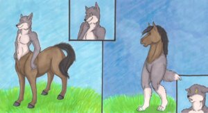 Rating: Safe Score: 0 Tags: anthro armless canid canine canis detailed_background duo e621 equid equine hooves horse kairithekat male mammal reverse_taur tail taur traditional_media_(artwork) what what_has_science_done wolf User: bunchy7s