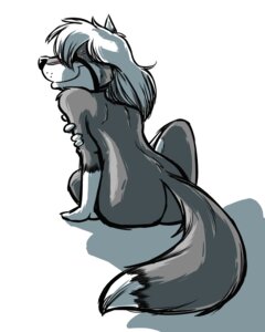 Rating: Questionable Score: 0 Tags: 4:5 anthro biped butt canid canine canis digital_media_(artwork) dipstick_tail e621 emmm eye_patch eyewear female kye_(emmm) mammal markings nude rear_view scar simple_background sitting solo tail tail_markings white_background wolf User: bunchy7s