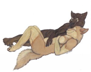 Rating: Questionable Score: 0 Tags: anthro breasts canid canine canis cuddling duo e621 eyes_closed female kairithekat lying male male/female mammal nude on_back romantic romantic_couple simple_background tail white_background wolf User: bunchy7s