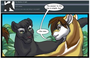 Rating: Safe Score: 0 Tags: 2014 butt cockiestspaniel domestic_cat duo e621 english_text felid feline felis female feral flirting fur furaffinity hair hybrid leopard lion male male/female mammal melanistic pantherine shadow shads smile tail tail_tuft text the_shadow_of_light tuft User: bunchy7s