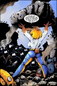 Rating: Questionable Score: 0 Tags: 2:3 anthro blonde_hair breasts clothed clothing dialogue drake_fenwick e621 english_text female group hair lagomorph leporid looking_away mammal rabbit rear_view side_boob solo_focus speech_bubble spread_legs spreading standing super_strength superhero supermegatopia superpowers text topless topless_lass torn_clothing User: bunchy7s