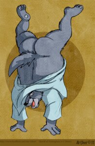 Rating: Questionable Score: 0 Tags: 2011 anthro barefoot black_nose blue_clothing bottomless brown_background brown_circle butt canid canine canis clothed clothing copyright_symbol detailed_background disney e621 english_text feet grey_pawpads handstand male mammal open_mouth overweight overweight_anthro overweight_male pawpads robin_hood_(disney) rthur sharp_teeth sheriff sheriff_of_nottingham simple_background slightly_chubby smile solo symbol tail teeth teeth_showing text tongue_showing upside_down url wolf User: bunchy7s