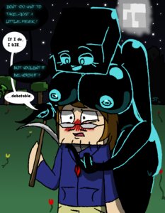 Rating: Questionable Score: 0 Tags: anthro big_breasts blue_nipples blush boob_hat breasts butt clothing creeper_(minecraft) dialogue duo e621 enderman english_text eyewear female flower glasses male mandemolition microsoft minecraft mojang night nipples nude pickaxe plant smile square_(anatomy) square_head teasing text tree xbox_game_studios User: bunchy7s
