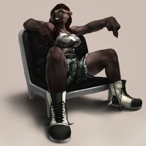 Rating: Safe Score: 0 Tags: 1:1 2011 anthro big_breasts biped boots bottomwear breasts camo chair claws clothing e621 female footwear furniture green_eyes gulonine kaki looking_at_viewer mammal mustelid musteline shirt shoes shorts sitting smile solo tank_top topwear veramundis wolverine User: bunchy7s