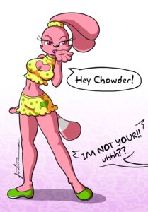 Rating: Safe Score: 0 Tags: 2010 aged_up anthro breasts cartoon_network chowder_(series) cleavage_cutout clothing cutout dialogue domestic_cat e621 english_text felid feline felis female footwear fur furboz hybrid lagomorph leporid mammal midriff name_drop navel panini_(chowder) pink_body pink_fur ponytail_ears purple_eyes rabbit shoes solo source_request text unavailable_at_source User: bunchy7s