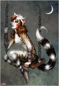 Rating: Safe Score: 0 Tags: 2009 alternative_fashion anthro candra cats_(musical) domestic_cat e621 etcetera_(cats) felid feline felis female freckles glamrock grey_eyes looking_at_viewer mammal moon solo stripes swing tail User: bunchy7s