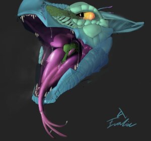 Rating: Questionable Score: 0 Tags: 2013 almost_fully_inside ambiguous_gender ambiguous_pred ambiguous_prey blue_body blue_scales blue_skin bodily_fluids close-up dragon duo e621 evalion fangs feral forked_tongue green_body green_scales green_skin grey_background head_in_mouth hi_res in_throat long_tongue looking_up mouth_shot multicolored_body multicolored_scales mythological_creature mythological_scalie mythology open_mouth oral_head_gulp oral_vore partially_inside reptile saliva saliva_string scales scalie signature simple_background small_teeth teeth tongue tongue_out vore willing_pred yellow_eyes User: bunchy7s