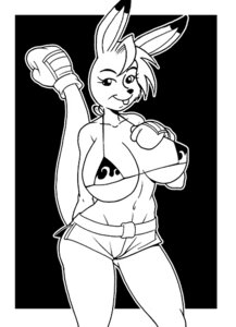 Rating: Questionable Score: 0 Tags: anthro big_breasts bikini biped black_and_white bottomwear boxing_gloves breasts buckteeth clothed clothing dipstick_ears e621 ear_markings fabio_paulino female front_view hair hand_on_chest handwear huge_breasts kangaroo ko_(fabio_paulino) long_ears looking_at_viewer macropod mammal markings marsupial monochrome multicolored_ears raised_tail short_hair shorts skimpy smile solo standing swimwear tail teeth two-piece_swimsuit User: bunchy7s