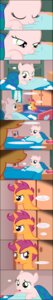 Rating: Safe Score: 0 Tags: absurd_res bald bed black_border border bruised bruised_eye comic e621 equid equine eyes_closed female feral friendship_is_magic furniture hasbro hi_res horn jananimations long_image mammal my_little_pony mythological_creature mythological_equine mythology sad scootaloo_(mlp) sleeping smile sweetie_belle_(mlp) tall_image tumblr unicorn young young_female young_feral User: bunchy7s