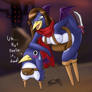 Rating: Questionable Score: 0 Tags: 1:1 2011 anthro avian beak bird black_eyes blue_body blue_eyes blue_feathers blush bodily_fluids breasts brown_hair crossgender disgaea duo e621 english_text feathered_wings feathers female feral hair hi_res knife nipples nippon_ichi_software non-mammal_breasts non-mammal_nipples penguin pherociouseso prinny size_difference sweat text wings User: bunchy7s