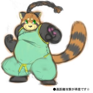 Rating: Safe Score: 0 Tags: 1:1 2009 ailurid anthro armadirou e621 green_eyes hair japanese_text kemono low_res male mammal pose red_panda simple_background solo stripes text white_background User: bunchy7s
