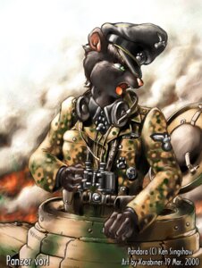 Rating: Safe Score: 0 Tags: 2000 5_fingers anthro armored_vehicle belt belt_pouch binoculars black_body black_fur clothing copyright_symbol detailed_background e621 felid fingers front_view fur german green_eyes karabiner male mammal military nazi panzer_iv pink_nose snout soldier solo symbol tank_(vehicle) uniform utility_belt vehicle warrior world_war_2 User: bunchy7s