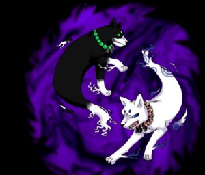 Rating: Safe Score: 0 Tags: abstract_background black_body black_fur blue_eyes canid canine canis chibikameera domestic_dog duo e621 feral fur green_eyes hakubi jewelry kekkaishi madarao_(kekkaishi) male mammal necklace paws simple_background white_body white_fur User: bunchy7s