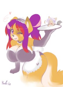 Rating: Safe Score: 0 Tags: anthro big_breasts breasts canid canine clothing cyn. digital_media_(artwork) e621 female fyxe heart_symbol huge_breasts maid_uniform mammal one_eye_closed plate shaded solo tail uniform wink User: bunchy7s
