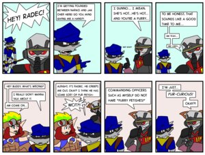 Rating: Safe Score: 0 Tags: anthro armor brown_eyes cane clothing comic dialogue duo e621 english_text fetiche fizzyjay green_eyes green_hair group hair human humor jak_(jak_and_daxter) jak_and_daxter killzone mael_radec male mammal mask naughty_dog playstation_all-stars_battle_royale procyonid raccoon red_eyes sly_cooper sly_cooper_(series) sony_corporation sony_interactive_entertainment sucker_punch_productions text trio User: bunchy7s
