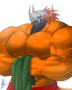 Rating: Safe Score: 0 Tags: 2014 abs anthro armor athletic bandai_namco biceps big_muscles biped bottomwear brown_body brown_skin clothed clothing digimon digimon_(species) e621 green_eyes hair headgear helmet horn huge_muscles looking_at_viewer male mask muscular muscular_anthro muscular_male orange_body orange_skin pecs pose reptile scales scalie shorts simple_background solo standing topless wargie wargreymon white_background yongdasom User: bunchy7s