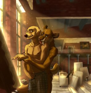 Rating: Questionable Score: 0 Tags: anthro artist_collaboration bird_dog blue_eyes brush canid canine canis domestic_dog duo e621 eye_contact fangs felid green_eyes hug hunting_dog labrador licking looking_at_another male male/male mammal mick mickey_the_retriever nipples nude pegibruno prehistoric_species retriever saber-toothed_tiger sabertooth_(anatomy) tail teeth tongue tongue_out User: bunchy7s