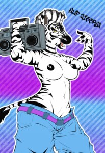 Rating: Questionable Score: 0 Tags: anthro artist_collaboration biped black_nipples boombox bottomwear breasts clothed clothing e621 electronics equid equine female freshjams hi_res looking_at_viewer mammal nipples open_mouth oversized_bottomwear oversized_clothing oversized_pants pants racial_slur radio rheumatism sagging_pants skimpy solo standing stereo streetwear stripes topless wide_hips yellow_eyes zebra User: bunchy7s