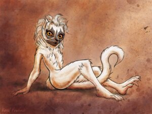 Rating: Questionable Score: 0 Tags: anthro e621 female karol_pawlinski lemur looking_at_viewer mammal nude orange_sclera pose primate reclining restricted_palette sifaka signature silky_sifaka simple_background solo strepsirrhine tail textured_background User: bunchy7s