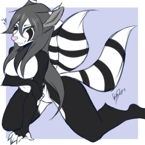Rating: Safe Score: 0 Tags: 1:1 anthro black_hair e621 female geekidog green_eyes hair heart_symbol hi_res pink_nose solo tail User: bunchy7s